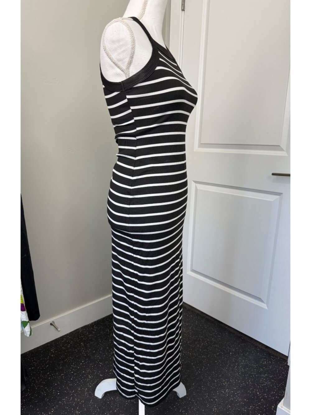 Heart Hips Womens S Black & White Striped Ribbed Maxi Casual Beach Comfort Dress - Picture 9 of 13
